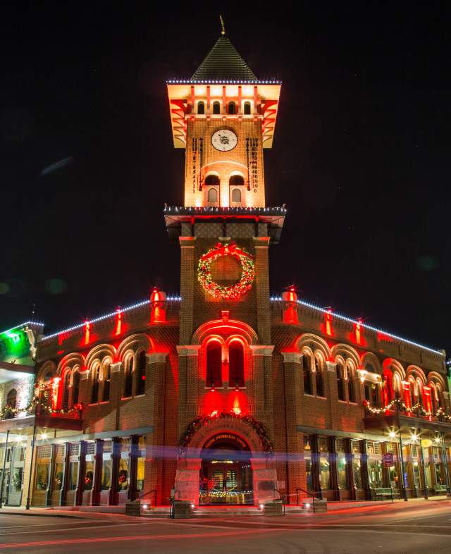 Grapevine CVB building during Christmas Capital of Texas